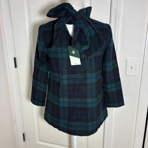 Tuckernuck Tops - NEW NWT Tuckernuck Blackwatch Faye Blouse Green Navy Plaid Ruffle Tie Prep XS